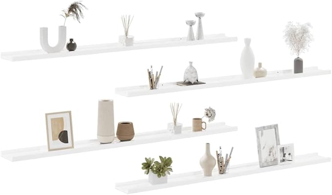 Set of 4 Floating Shelves for Wall, 45.3 inch Long MDF Wall Mounted Storage Shelves, Modern Display Ledge for Bedroom, Living Room and Office, White