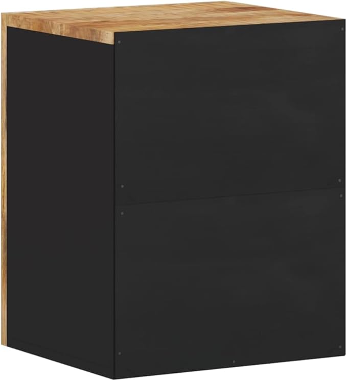 Natural Brown and Black Rustic Bathroom Wall Cabinet with Solid Mango Wood Storage Shelf for Organizing Toiletries Towels Cleaners