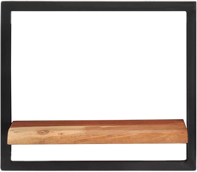 Set of 2 Live Edge Wall Shelves, Rustic Solid Acacia Wood Floating Shelves with Steel Brackets, Decorative Wall Mounted Shelving for Bedroom Living Room Office