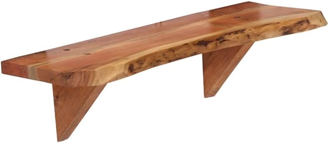 Set of 2 Solid Acacia Wood Floating Wall Shelves, Rustic Wood Display Shelving for Living Room, Bathroom and Bedroom, Decorative Wall Mount Storage Organizer, Medium