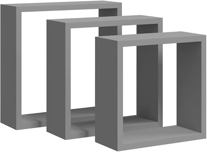 Wall Cube Shelves Set of 3, Floating Square Decorative Shelving Units for Bedroom, Living Room, and Office, Modern MDF Display Organizer, Gray