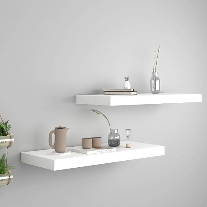 Floating Wall Shelves 2 Pack White Modern Invisible Mounting Display Rack 23.6x9.3 Inches MDF Metal Frame for Living Room Bedroom Decor