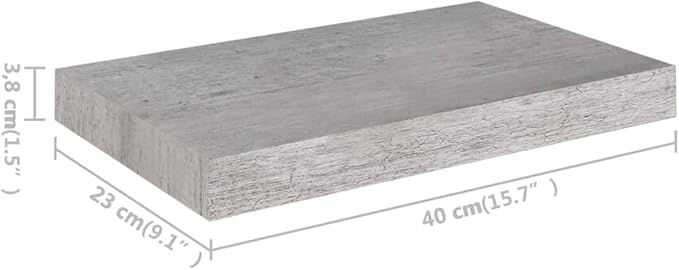 Floating Wall Shelves 2 Pack Concrete Gray Modern Display Rack with Invisible Mounting System for Home Decor, Books, Collectibles 15.7x9.1 Inches