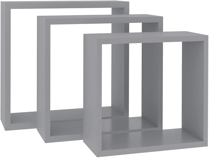 Wall Cube Shelves 3 pcs Gray MDF Corner Organizer Set with Invisible Mounting System for Living Room Bedroom Decor Display Books Plants