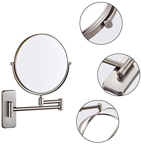 Bathroom Wall-Mounted Mirrors,8 inch Makeup Mirrors,Double Sided Brass Magnifying Mirror,Extendable Folding 360°Swivel Vanity Shaving Mirrors(Nickel,5X)