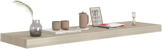 Floating Wall Shelves 2 Pack Oak Wood Look 35.4x9.3 Inches MDF Honeycomb Shelving with Invisible Mounting for Living Room Bedroom Office Decor Display Storage