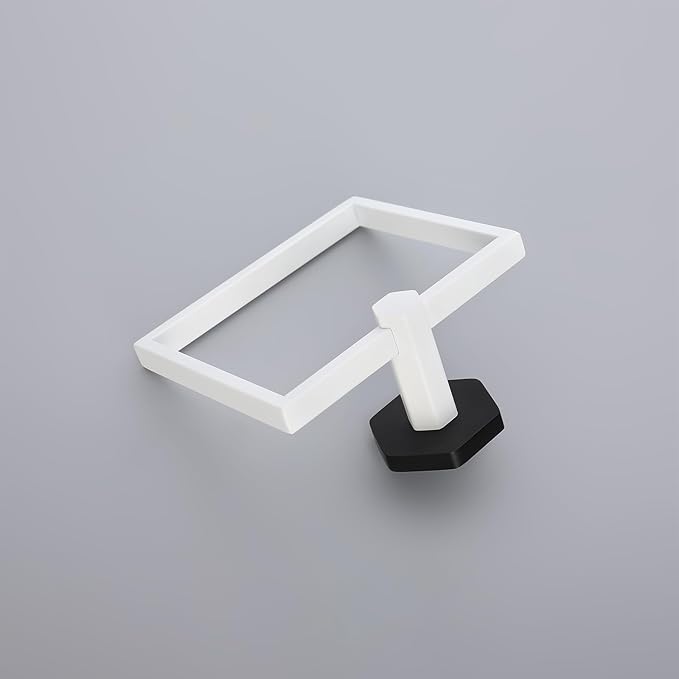 GERZWY Modern Towel Holder Modern Style White & Black Stainless Steel Towel Hanger Towel Ring for Bathroom Wall Mount