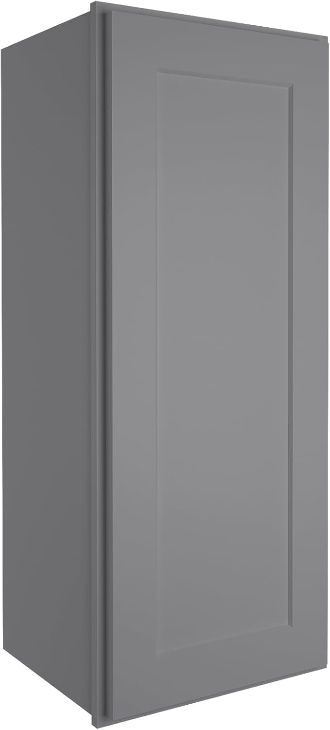 ROOMTEC Wood Wall Cabinet,RTA Single Door Medicine Cabinet with Adjustable Shelves and Soft-Close Door for Kitchen, Bathroom, and Laundry. 12" D*15" W*36" H, Shaker Grey