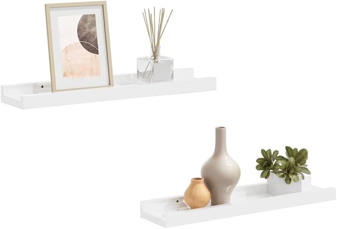 Wall Shelf Set of 2 Floating Shelves for Wall, High Gloss White MDF Decorative Display Ledges for Living Room Bedroom, 15.7 Inch Modern Storage Solution
