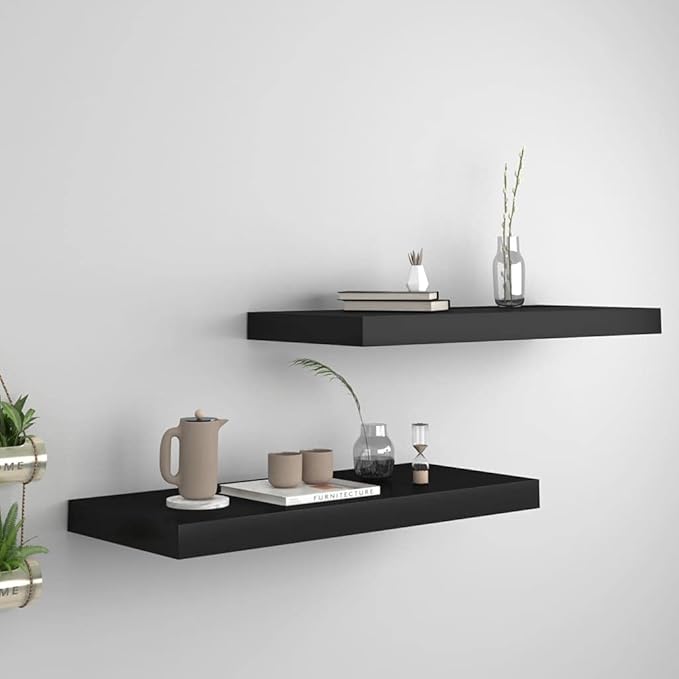 Floating Wall Shelves 2 Pack Black 23.6x9.3x1.5 Inches MDF Modern Invisible Mounting Display Rack for Living Room Bedroom Home Decor