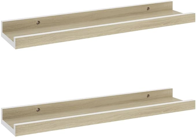Wall Shelves 2 Pack White and Sonoma Oak Floating Shelves 15.7x3.5x1.2 Inches for Living Room Bedroom Bathroom Storage Display Organizer