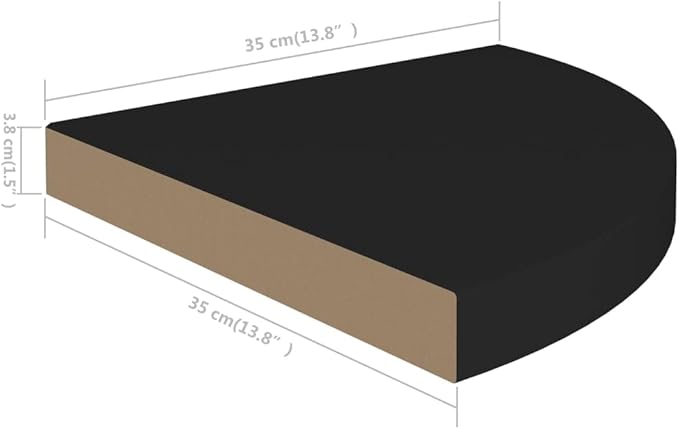 Floating Corner Shelf Black 13.8x13.8x1.5 Inches MDF Wall Mounted Display Storage for Bathroom Kitchen Living Room with Invisible Mounting System