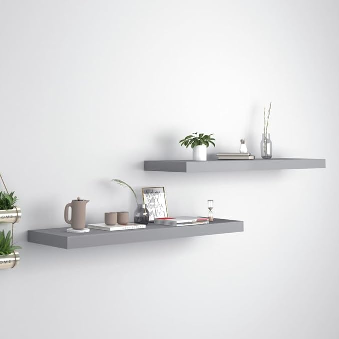 Floating Wall Shelves 2 Pack Gray Modern Display Rack 31.5x9.3x1.5 Inches MDF Board with Invisible Mounting System for Living Room Bedroom Home Decor