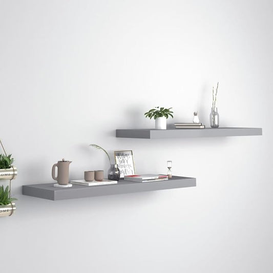 Floating Wall Shelves 2 Pack Gray Modern Display Rack 31.5x9.3x1.5 Inches MDF Board with Invisible Mounting System for Living Room Bedroom Home Decor