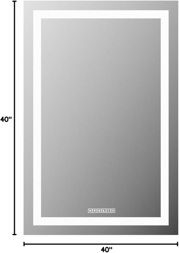 30x40 Inch Rectangular LED Bathroom Mirror with Lights Front and Backlit, 3 Color Modes, Touch Dimmer, Anti-Fog - Wall Mounted Vanity Mirror for Bathroom, Bedroom - Fab Glass and Mirror