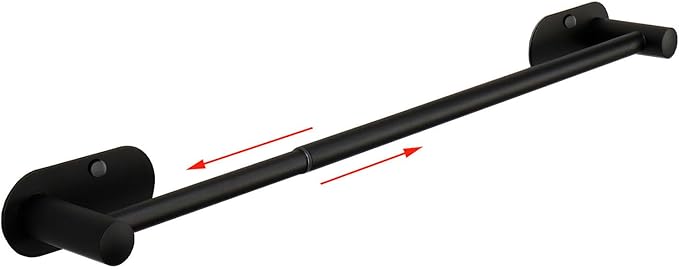 TocTen Self Adhesive Towel Bar, Stick Bath Towel Rack for Bathroom Adjustable 16-24", Stainless Steel Bathroom Towel Holder, No Drill Stick on Wall Towel Hangers for Bathroom, Kitchen (Matte Black)