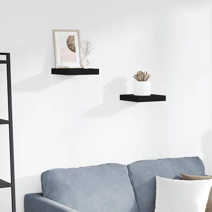 Set of 2 Floating Wall Shelves, Modern Honeycomb Geometric Display Ledges, Matte Black MDF Compact Storage Racks for Living Room Bedroom Decor
