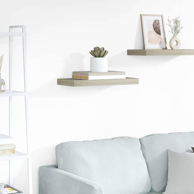 Floating Wall Shelf for Living Room, Invisible Mount Oak Wood Display Shelf 19.7x9.1 Inches, Modern Honeycomb MDF Storage for Books, Decor, Awards, Easy Install Home Wall Decor