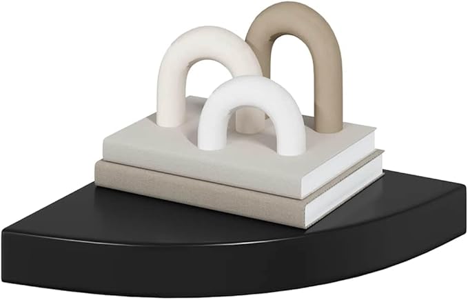 Floating Corner Shelf High Gloss Black Wall Mounted Storage Display Shelf for Bedroom Living Room Office Small Space Organizer MDF 9.8 x 9.8 Inch