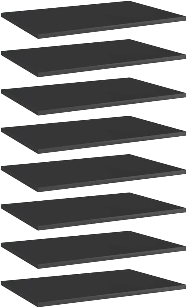 Wall Mounted Shelf Set of 8 High Gloss Black Engineered Wood Boards for Storage and Display
