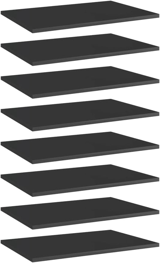 Wall Mounted Shelf Set of 8 High Gloss Black Engineered Wood Boards for Storage and Display