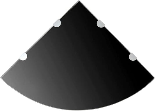 Corner Shelf Black Tempered Glass, 17.7-inch Floating Wall Mount Triangle Shelf for Bathroom, Living Room, Kitchen Storage and Display Organization