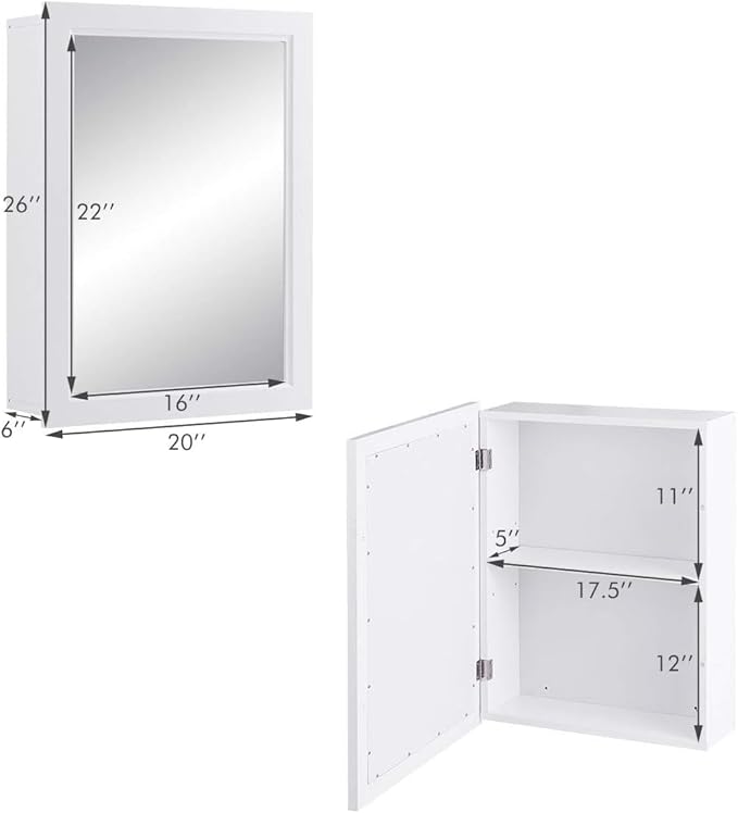 FUTADA Bathroom Medicine Cabinet with Mirror, Wall-Mounted Storage Organizer, Adjustable Shelf & Single Door, Modern Mirror Cabinet for Living Room, Bedroom, Hallway (White)