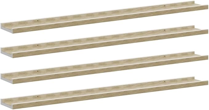 Set of 4 Floating Wall Shelves, Modern White and Sonoma Oak Display Ledges for Living Room Bedroom, 39.4 Inch Long Rectangular Decorative Storage Shelves
