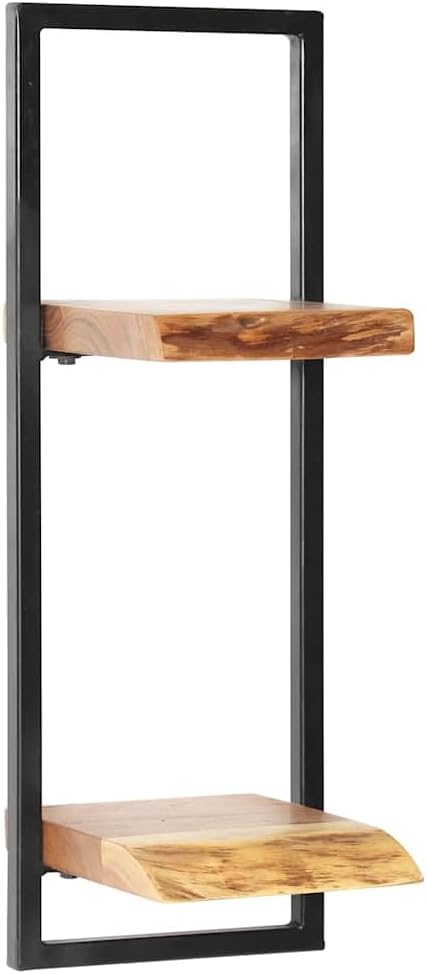 5-Piece Wall Shelf Set, Solid Acacia Wood Floating Shelves with Industrial Metal Brackets, Rustic Wall Mounted Storage Shelves for Living Room, Kitchen, and Office, Brown