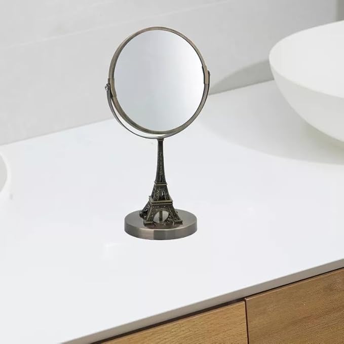 Eiffel Tower Embroidered Vanity Mirror Rustic Brushed Gold Finish, Double-Sided, Standard & 3X Magnification. The Parisians Lifestyle Collection