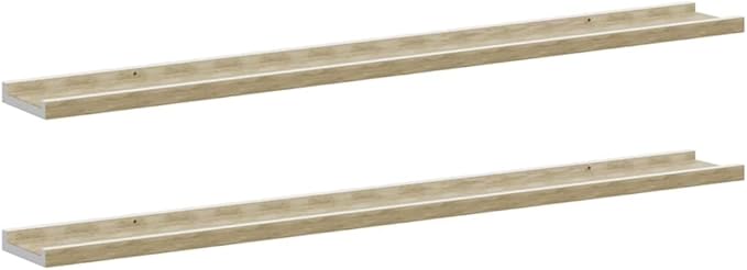 Set of 2 Floating Wall Shelves, 39.4 Inch Modern Storage Ledge, White and Sonoma Oak Matte Finish for Living Room, Bedroom, and Office Decor