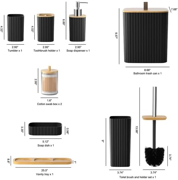 Bathroom Set - 9PCS Black Bathroom Accessories Set Toilet Brush Holder Set Soap Dispenser Decorative Countertop Bathroom Accessory Set with Trash Can Bathroom Decor Set for Home, Restroom