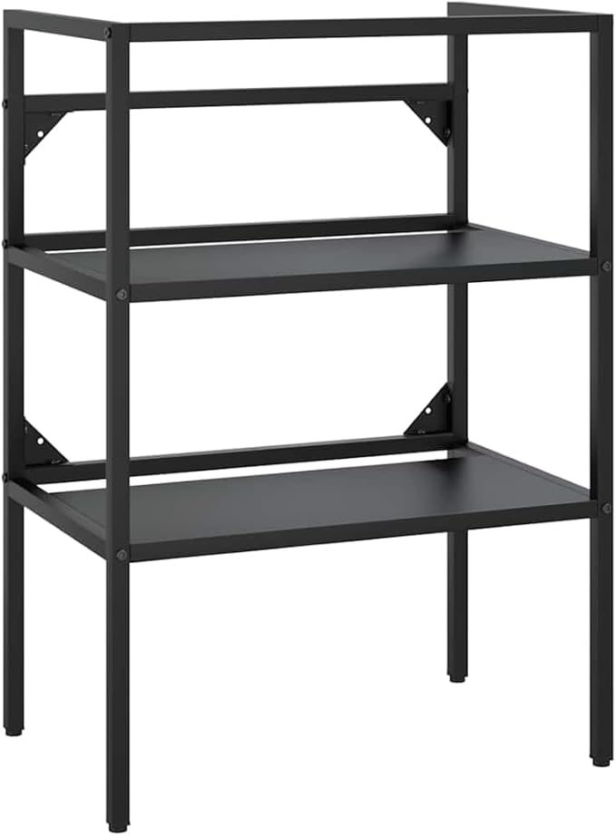 vidaXL Black Iron Bathroom Washbasin Frame - Powder-Coated Console Sink Stand for Towel Storage, 23.2"x15"x32.7"