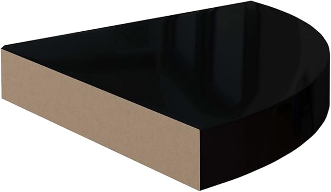 Floating Corner Shelf Wall Mounted 9.8"x9.8"x1.5" High Gloss Black Honeycomb MDF with Invisible Bracket for Bathroom Bedroom Living Room Decor