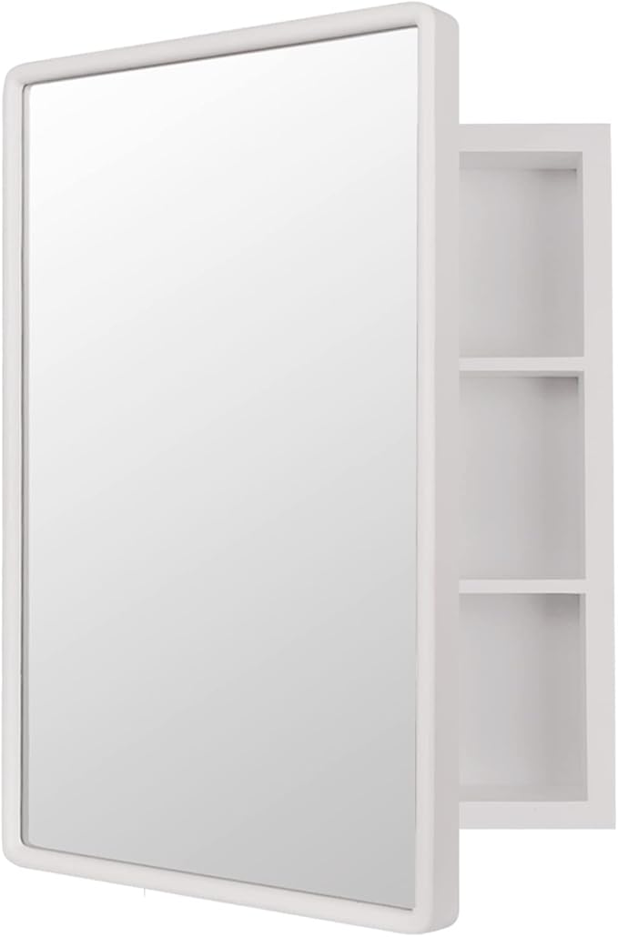 H & A Farmhouse Wood Frame Bathroom Medicine Cabinet, 24''x16'' with Mirror, Surface or Recess Mounted Installation (White)