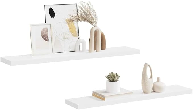 Set of 2 Floating Wall Shelves, 47.2 Inch Modern Rectangular MDF Display Ledge for Bedroom, Living Room and Home Office, Matte White Storage Organizer