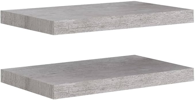 Floating Wall Shelves 2 Pack Concrete Gray Modern Invisible Mounting Display Racks for Living Room Bedroom Office Decor 19.7x9.1 Inches
