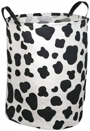 KUNRO Round Laundry Gift Basket Storage Hamper, Clothes Storage Organizer Bins, Shelf Basket with Handles for Room Decor (Rould Cow pattern)