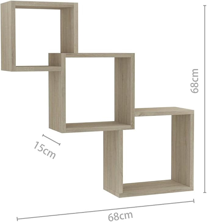 Wall Shelf, Square Floating Cube Shelves for Wall Storage, Modern Interlocking Display Rack in Sonoma Oak Finish, 26.8 x 26.8 x 5.9 Inch for Living Room Bedroom Office