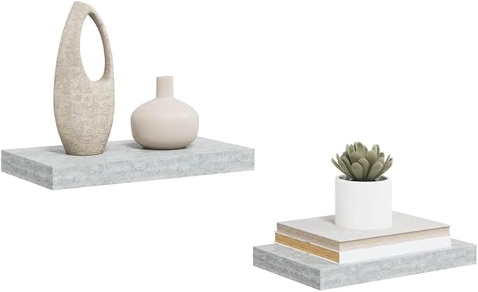 Wall Shelf Set of 2, 15.7-inch Floating Shelves for Living Room, Modern Concrete Grey MDF Storage Organizer for Bedroom, Office Decor, Display Shelves for Plants, Books