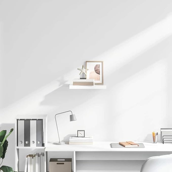 Floating Wall Shelf, High Gloss White Rectangular Shelving Unit, Modern MDF Decorative Display Shelf for Living Room, Bedroom or Office, 15.7 x 9.1 Inch