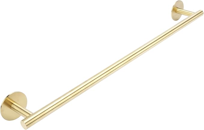 Self Adhesive Bath Towel Bar, Thicken Stainless Steel Shower Towel Rack Holder Wall Mounted for Bathroom, 23.6-lnch Overall Length-21-lnch Usable Hanging Space (1 Pack, Brushed Gold)