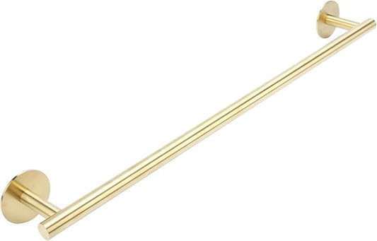 Self Adhesive Bath Towel Bar, Thicken Stainless Steel Shower Towel Rack Holder Wall Mounted for Bathroom, 23.6-lnch Overall Length-21-lnch Usable Hanging Space (1 Pack, Brushed Gold)