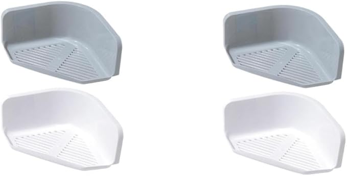 OSALADI 2sets No Punching Triangle Plastic Storage Mounted Corner Shelf for Bathroom Kitchen Grey White Durable Draining Design Easy Installation Modern Style 2pcs*2
