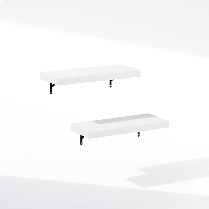 Furinno Tanna Floating Shelves for Wall Set of 2, 22-Inch Bathroom Wall Shelf, Wall Mounted Shelf, for Bathroom Organizers and Storage, Living Room, White Texture