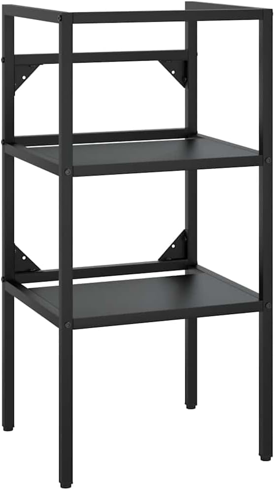 vidaXL Black Iron Bathroom Washbasin Frame - Durable Powder-Coated Console Sink Stand with Storage Space and Easy-Clean Surface, 15.7"x15"x32.7"