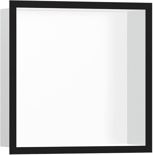 hansgrohe XtraStoris Individual Recessed Wall Niche Matte White with Design Frame 12"x 12"x 4" in Matte Black, 56099670