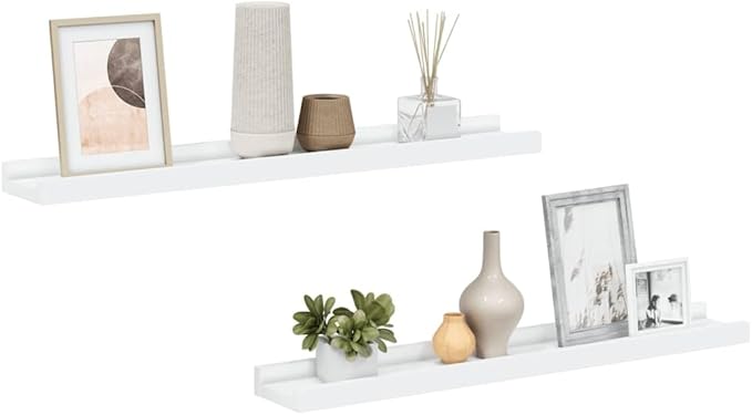 Set of 2 Picture Ledge Shelves 23.6 inch Wall Mounted Floating Shelf for Photo Frames, Modern MDF Display Rack for Living Room, Bedroom, and Office Decor, White