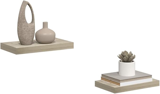Wall Shelf Set of 2 Floating Shelves for Wall, Oak Finish MDF Decorative Display Ledge for Living Room, Bedroom, Study, 15.7 x 9.1 Inch