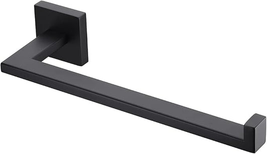 Miyili Matte Black Hand Towel Ring, Stainless Steel Bathroom Towel Holder Square Towel Holder Kitchen Towel Hanger Wall Mount, D06B